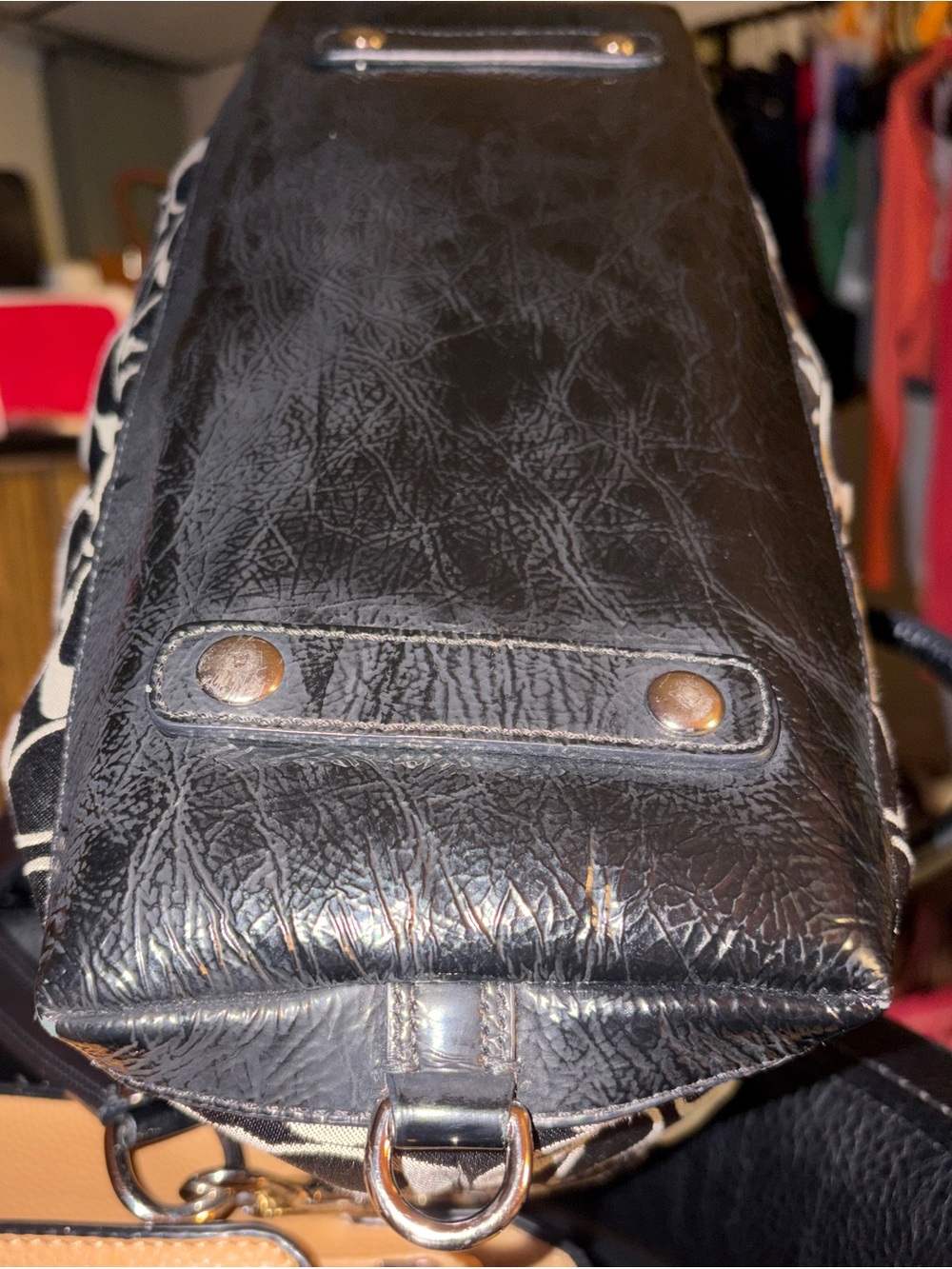 Coach Ashley EUC Black Patent and Gray Canvas C Signature w/ Dual handle Satchel - Picture 8 of 10